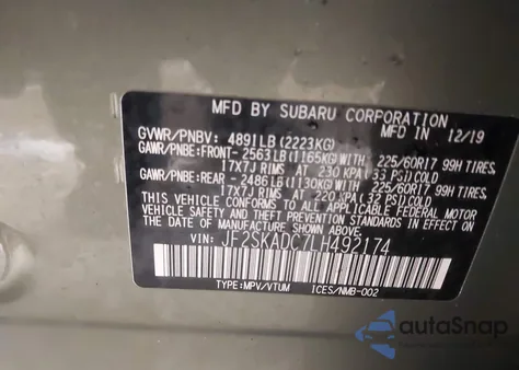 2020 Subaru Forester from USA, damaged, VIN JF2SKADC7LH492174